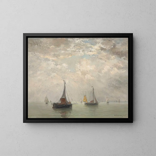 Barges sur les brisants - Hendrik Willem Mesdag — framed artwork on a wall