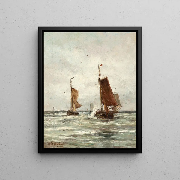 Fishing on the rough sea near Scheveningen - Hendrik Willem Mesdag — framed artwork on a wall
