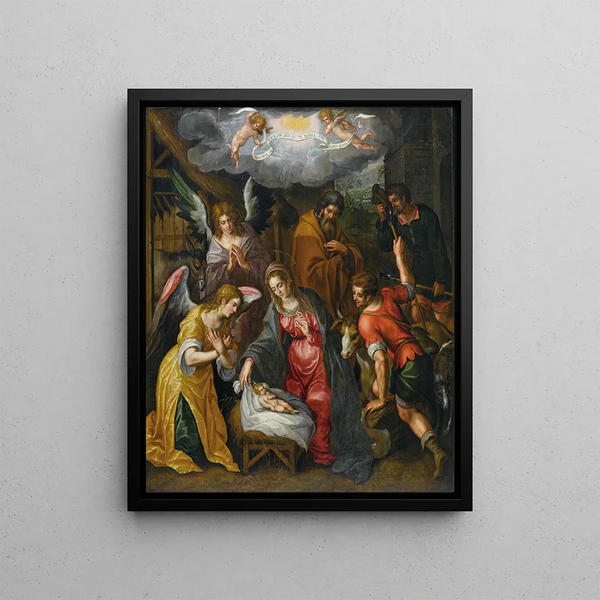 The Nativity - Hendrik de Clerck — framed artwork on a wall
