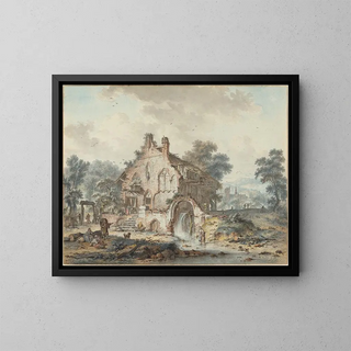 Watermill in a Gothic Ruin - Hendrik de Meyer II — framed artwork on a wall