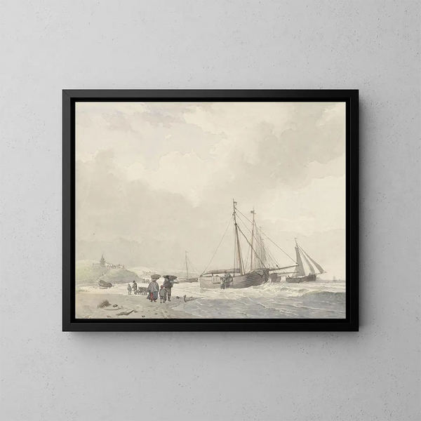 View of Scheveningen Beach - Hendrikus van de Sande Bakhuyzen — framed artwork on a wall