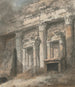 a Roman temple facade in ruins with columns and door - Heneage Finch, 4th Earl of Aylesford — artwork view