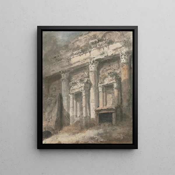 a Roman temple facade in ruins with columns and door - Heneage Finch, 4th Earl of Aylesford — framed artwork on a wall