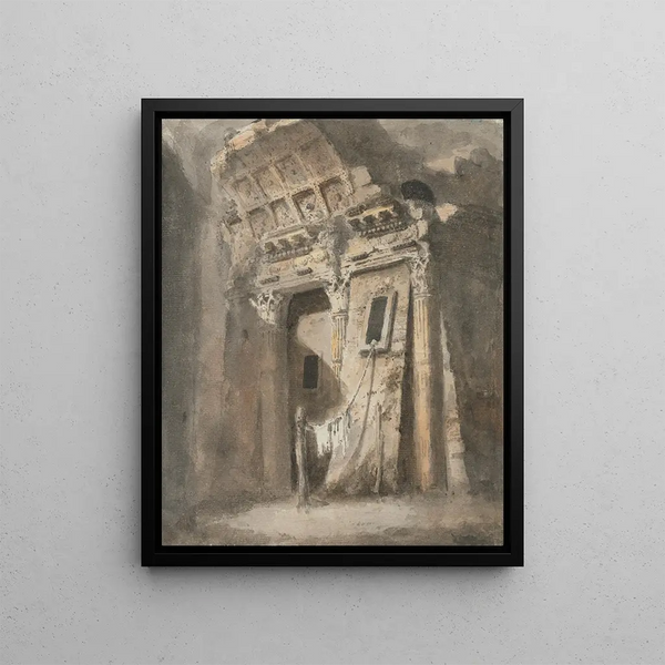 Arche en ruine avec une ligne de linge, probablement à Rome - Heneage Finch, 4e Comte d'Aylesford — framed artwork on a wall