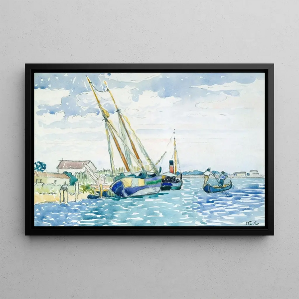 Marine scene, boats near Venice - Henri-Edmond Cross — framed artwork on a wall