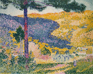 Vallée avec ombre de sapins sur la montagne - Henri-Edmond Cross — artwork view