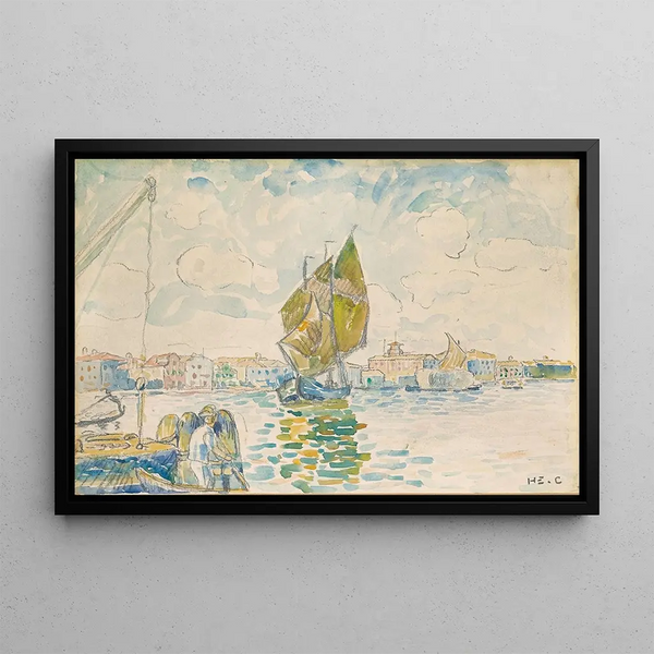 Venice sailboat on the Giudecca canal - Henri-Edmond Cross — framed artwork on a wall