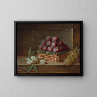 Nature morte with plums, almonds, and grapes - Henri-Horace Roland Delaporte — framed artwork on a wall