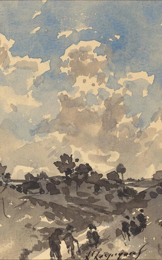 HenriJoseph Harpignies - A Landscape with Figures Walking along a Path.webp