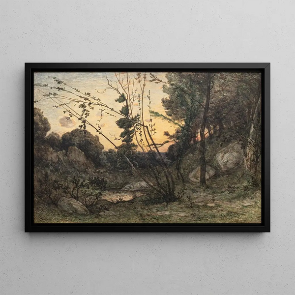 A Clearing at Sunset - Henri-Joseph Harpignies — framed artwork on a wall