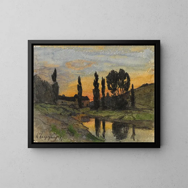 Tree by the riverbank - Henri-Joseph Harpignies — framed artwork on a wall