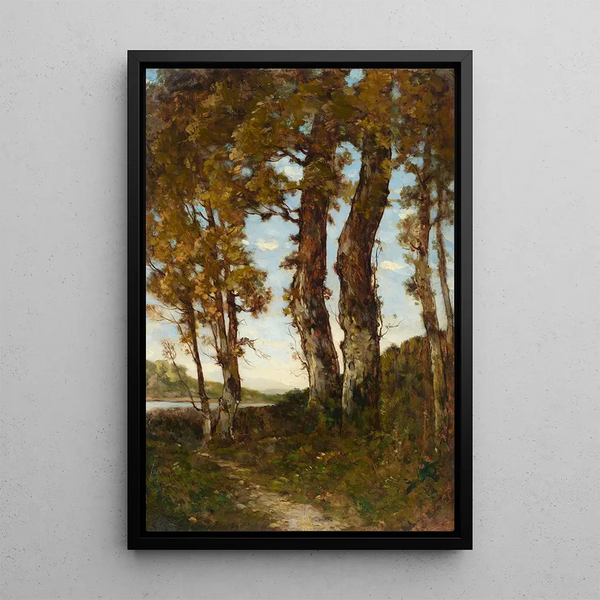 Trees by the Loire Riverbank - Henri-Joseph Harpignies — framed artwork on a wall