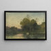 Evening Light on a wooded riverside with cattle drinking - Henri-Joseph Harpignies — framed artwork on a wall
