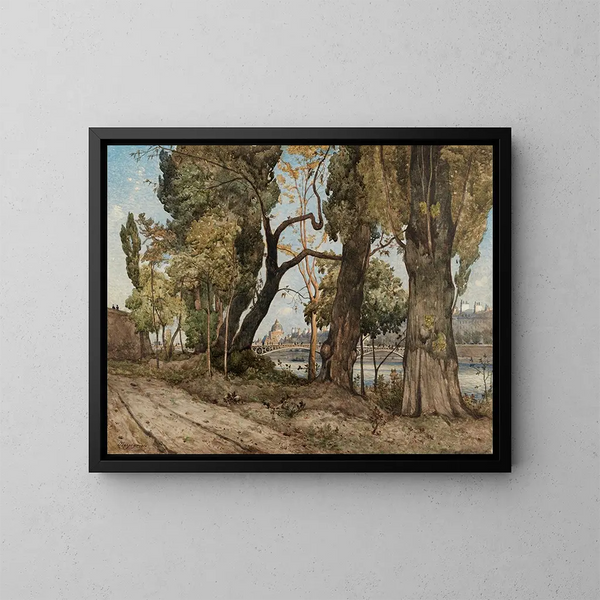 La Seine à Paris vue de l'Institut - Henri-Joseph Harpignies — framed artwork on a wall