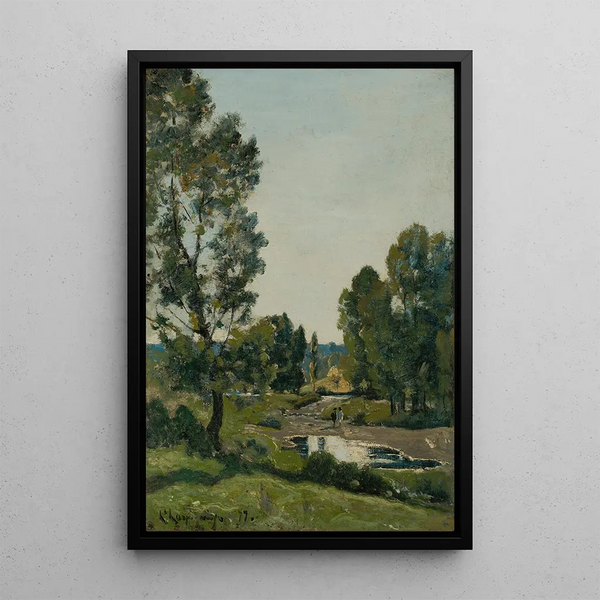 The puddle in the woods - Henri-Joseph Harpignies — framed artwork on a wall