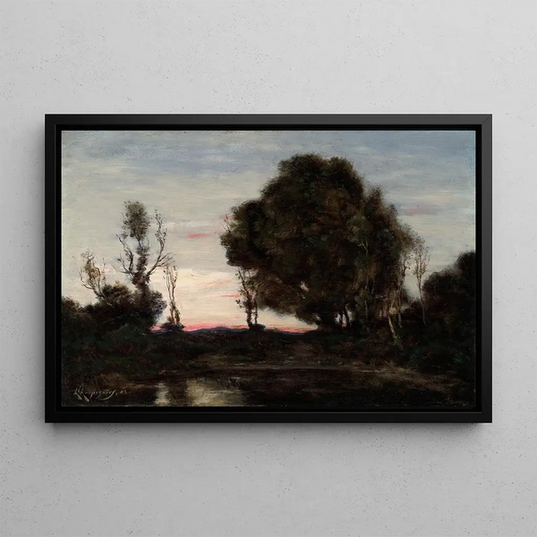 Landscape Painting at Twilight - Henri-Joseph Harpignies — framed artwork on a wall