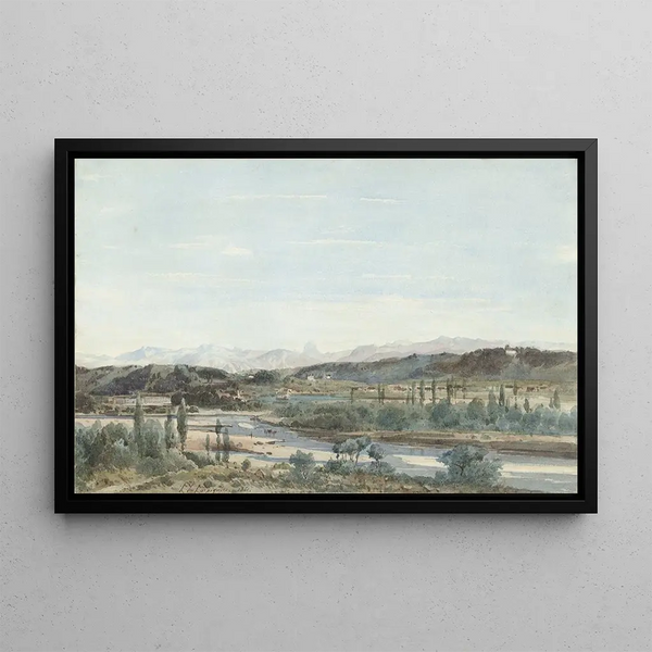 Landscape painting with a river valley in southern France - Henri-Joseph Harpignies — framed artwork on a wall