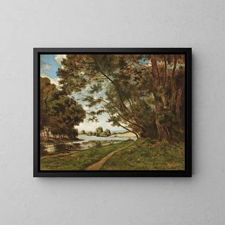 The Path by the Riverbank - Henri-Joseph Harpignies — framed artwork on a wall