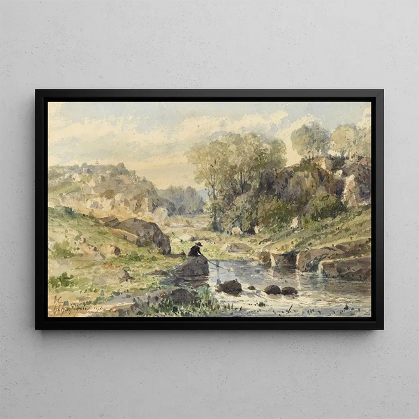 The Fisherman - Henri-Joseph Harpignies — framed artwork on a wall