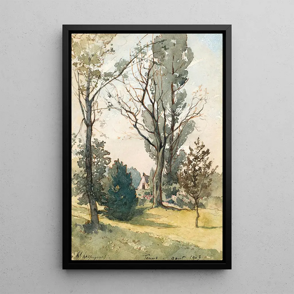 Maison dans les bois de Famars - Henri-Joseph Harpignies — framed artwork on a wall
