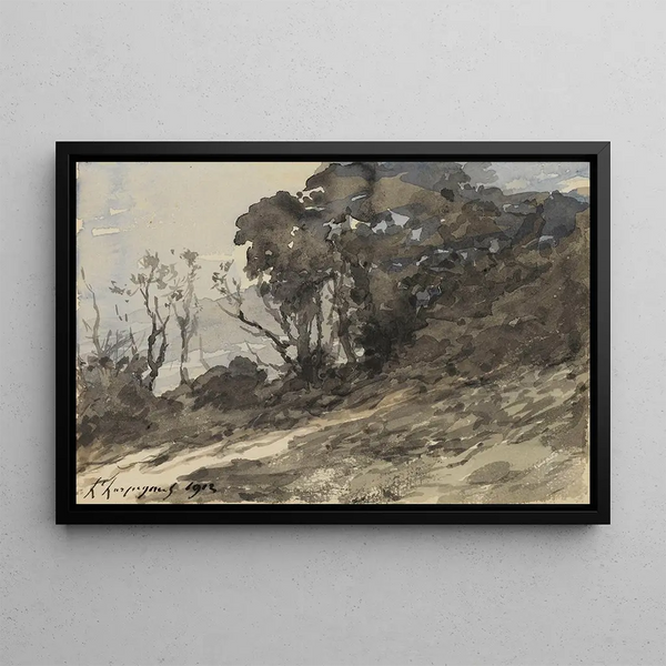 Landscape shrubs - Henri-Joseph Harpignies — framed artwork on a wall