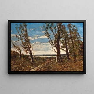 Landscape Painting with Gusts of Wind - Henri-Joseph Harpignies — framed artwork on a wall