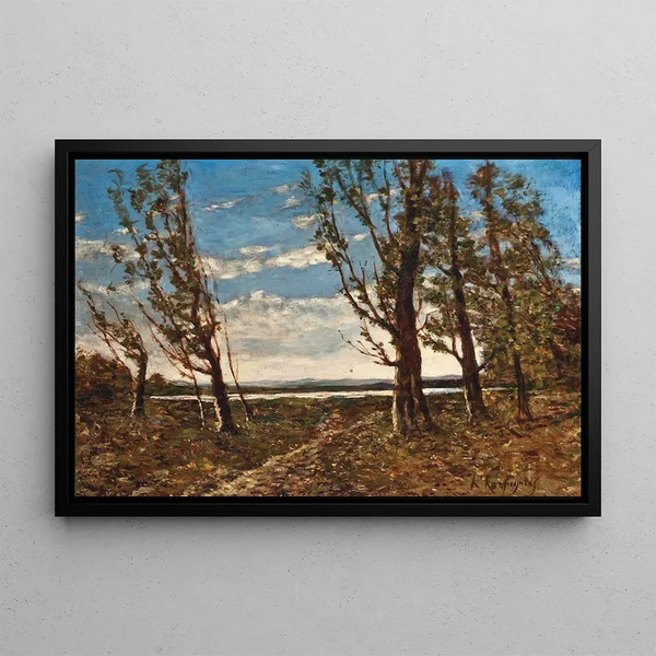 Landscape Painting with Gusts of Wind - Henri-Joseph Harpignies — framed artwork on a wall