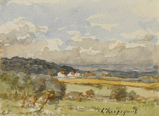 Landscape with a few thatched cottages - Henri-Joseph Harpignies — artwork view