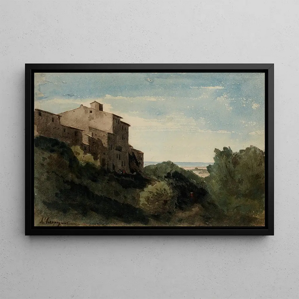 Landscape at Ariccia - Henri-Joseph Harpignies — framed artwork on a wall