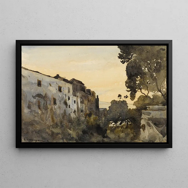 Landscape on the Mediterranean - Henri-Joseph Harpignies — framed artwork on a wall