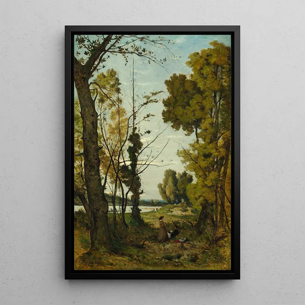 Reading in the Forest - Henri-Joseph Harpignies — framed artwork on a wall