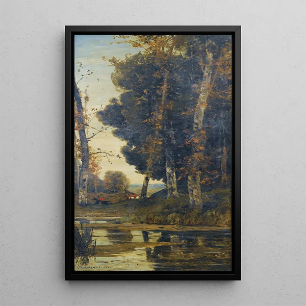 Hunting scene painting - Henri-Joseph Harpignies — framed artwork on a wall