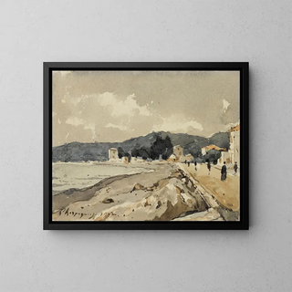 on the edges of the sea in Nice - Henri-Joseph Harpignies — framed artwork on a wall
