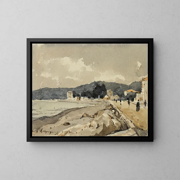 on the edges of the sea in Nice - Henri-Joseph Harpignies — framed artwork on a wall
