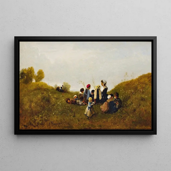 La promenade des enfants - Henri-Joseph Harpignies — framed artwork on a wall
