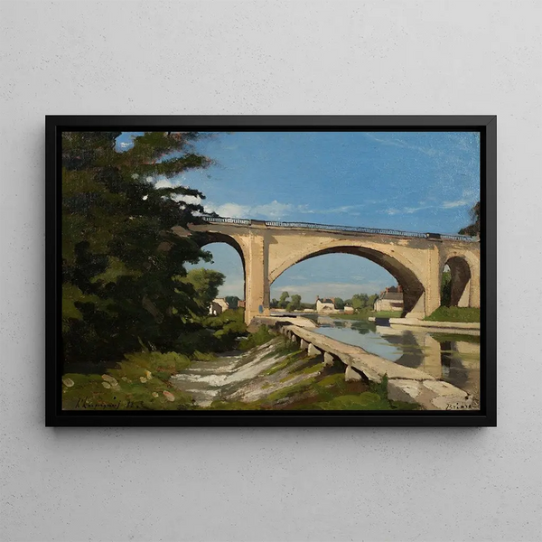 Le Pont de chemin de fer à Briare - Henri-Joseph Harpignies — framed artwork on a wall