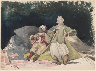 Two dolls or puppets sitting on cushions - Henri-Joseph Harpignies — artwork view