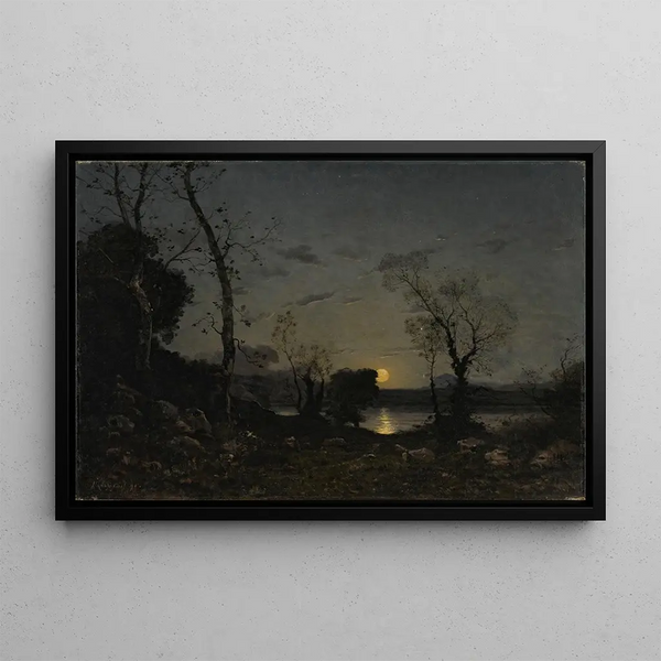 a lake under moonlight - Henri-Joseph Harpignies — framed artwork on a wall