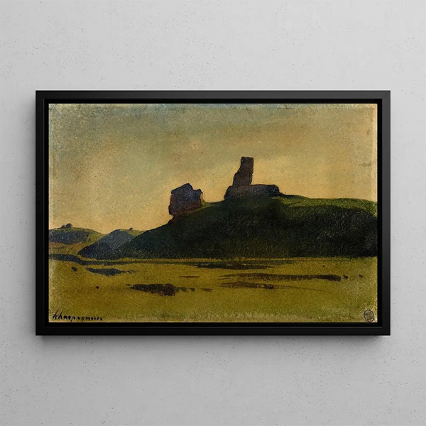 a Ruin on a Hill - Henri-Joseph Harpignies — framed artwork on a wall