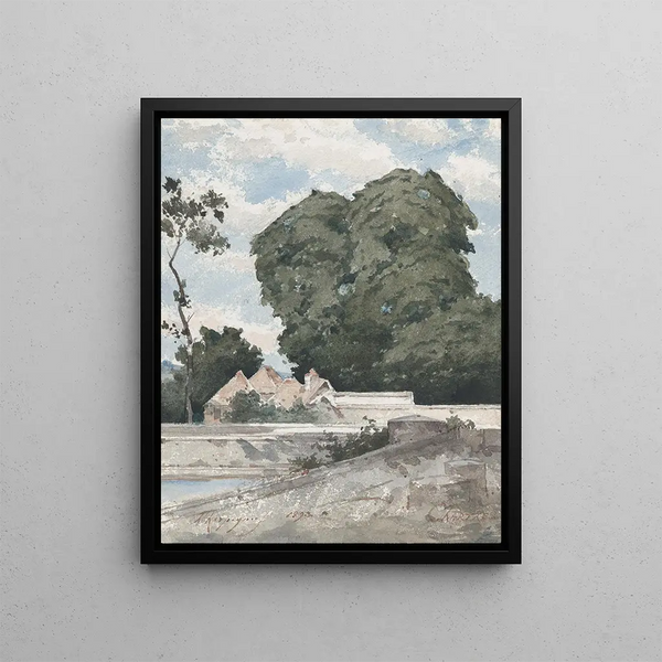 View from the ramparts of Chartres - Henri-Joseph Harpignies — framed artwork on a wall