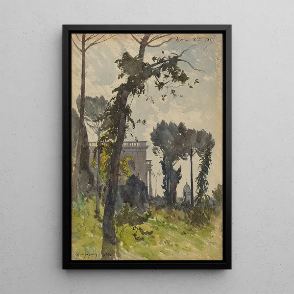 View of St. Peter's Dome in Rome - Henri-Joseph Harpignies — framed artwork on a wall
