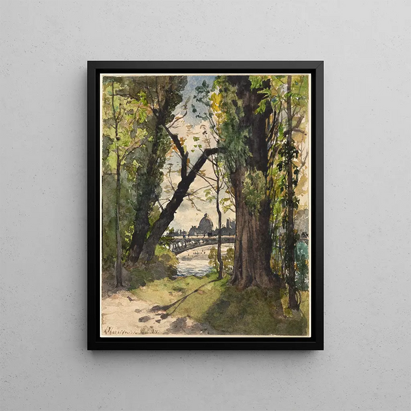 View of the Institute of France from the foot of the Pont Royal - Henri-Joseph Harpignies — framed artwork on a wall