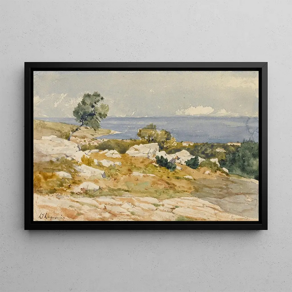 View of the Sorrento Sea - Henri-Joseph Harpignies — framed artwork on a wall