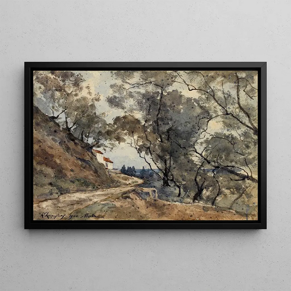 View taken near Menton - Henri-Joseph Harpignies — framed artwork on a wall