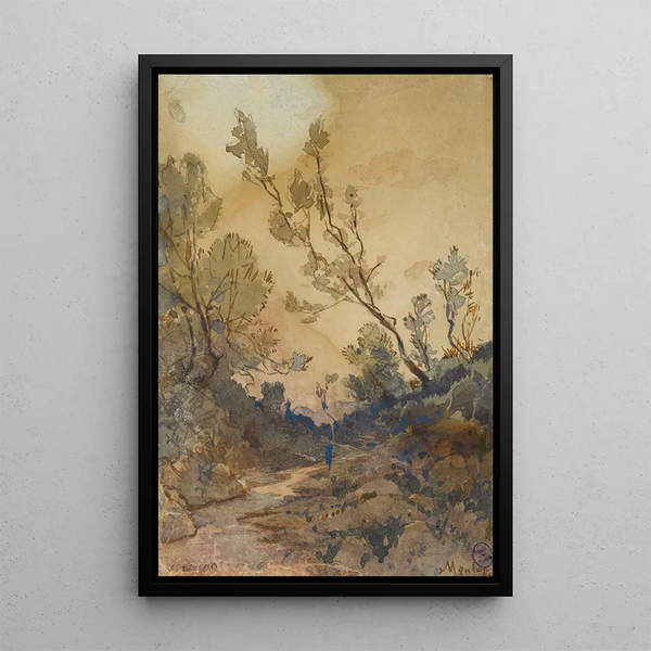 View near Menton - Henri-Joseph Harpignies — framed artwork on a wall