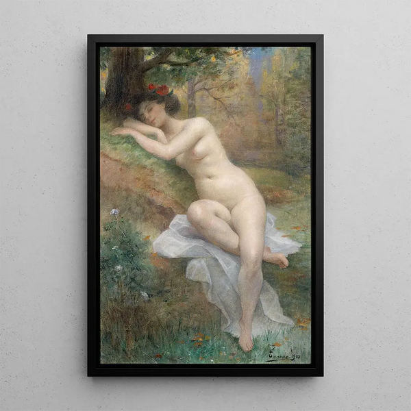 Nude woman in a forest landscape - Henri Adrien Tanoux — framed artwork on a wall