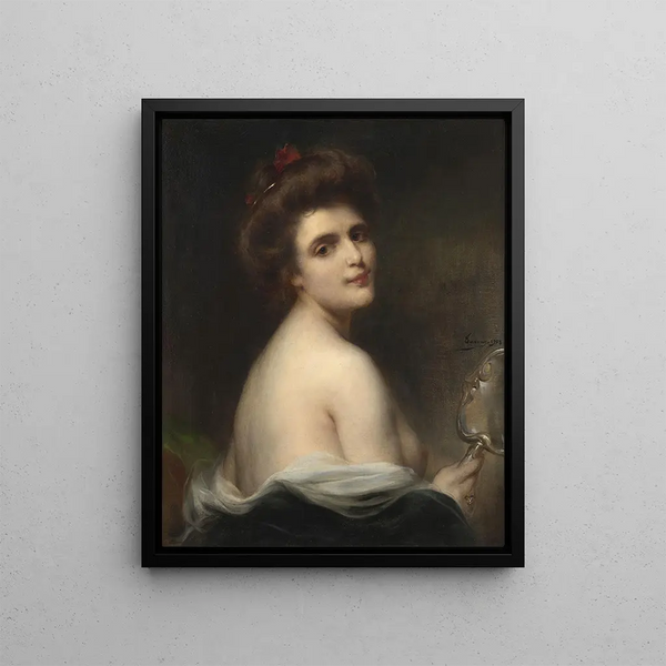 Portrait en buste de jeune femme au miroir - Henri Adrien Tanoux — framed artwork on a wall