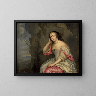 Portrait of Madame de Maintenon in a Marine Landscape - Henri Beaubrun — framed artwork on a wall