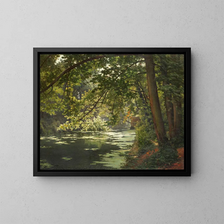 A wooded river under the sun - Henri Biva — framed artwork on a wall
