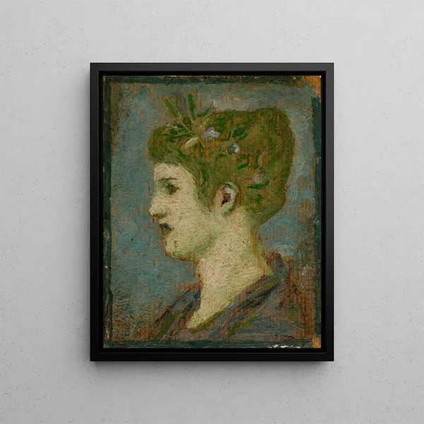 Head of a Woman with a Leaf Crown, Left Profile - Henri Cros — framed artwork on a wall